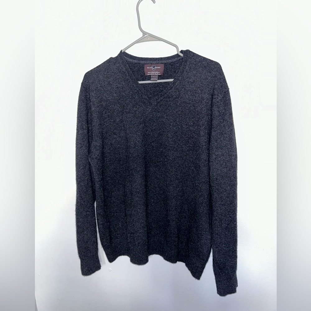 Black Brown 1826 Men's 100% 2-Ply Cashmere V-Neck Sweater Dark Gray• XL